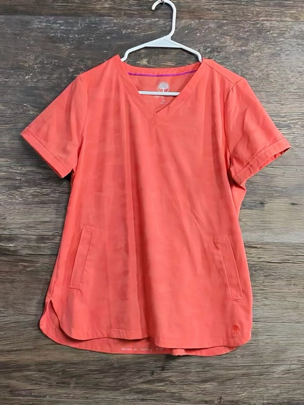 healing hands Coral V-Neck Short Sleeve Scrub Top